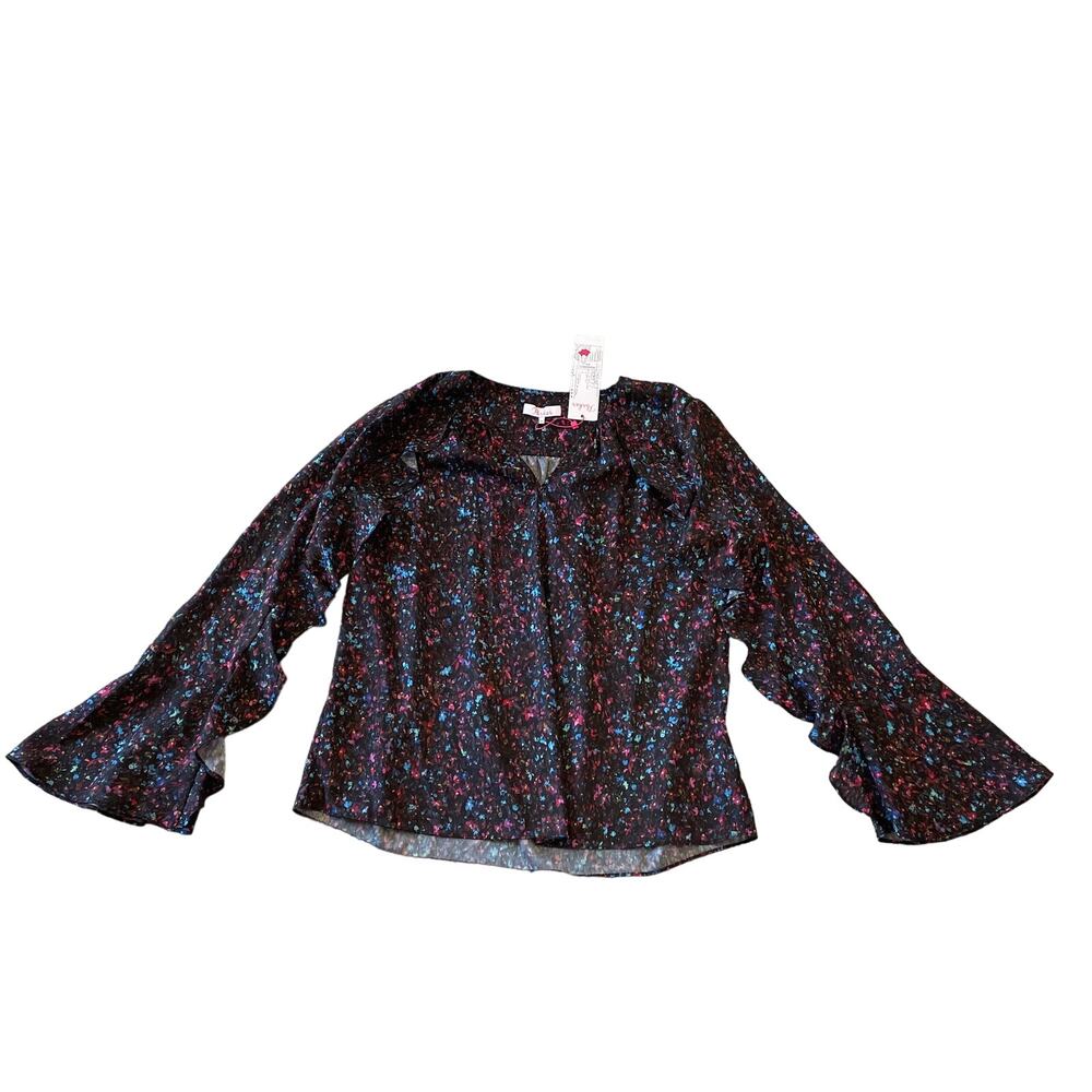 Parker Top Womens Medium Mini Ditsy Ruffle Bell Sleeve Floral Blouse Floral New